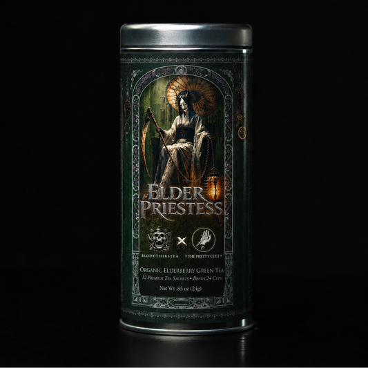 a geisha with oni mask green tea canister