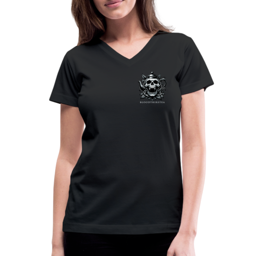 White Logo Women's V-Neck Tee - black