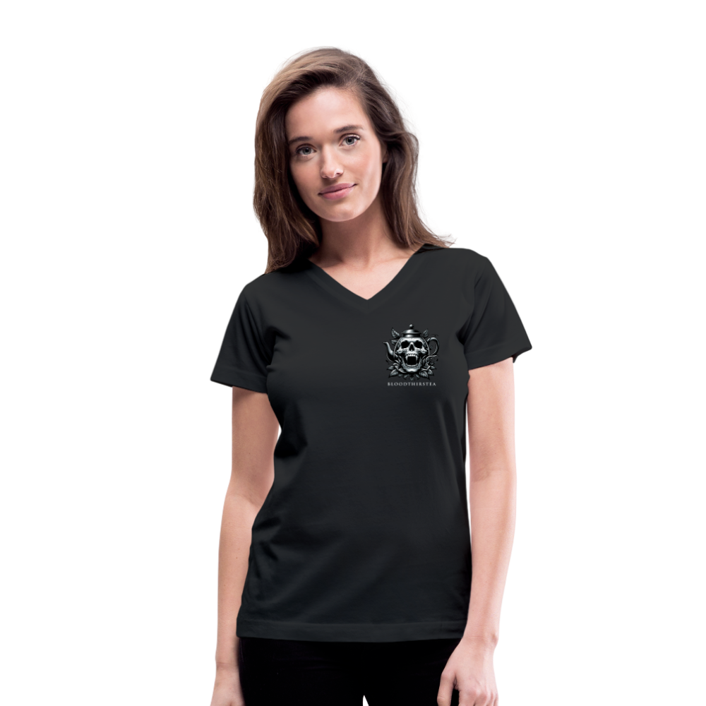 White Logo Women's V-Neck Tee - black