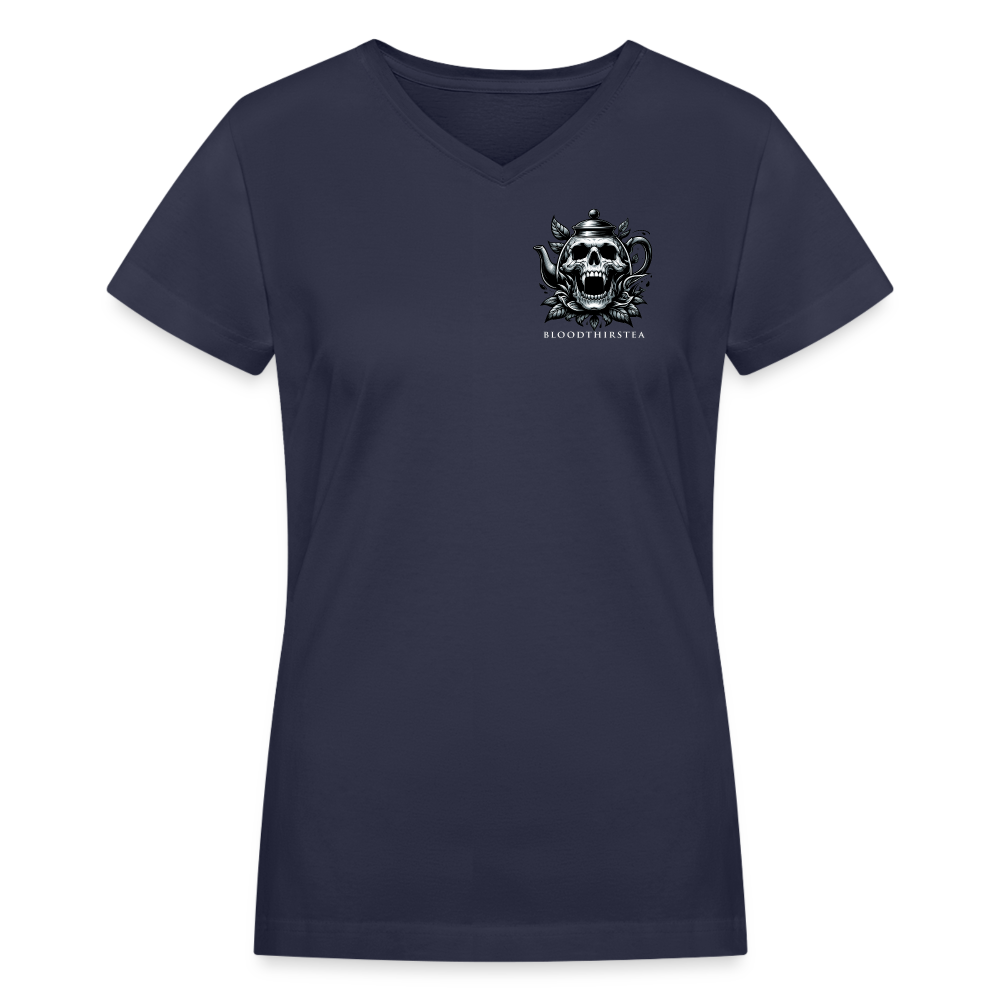 White Logo Women's V-Neck Tee - navy