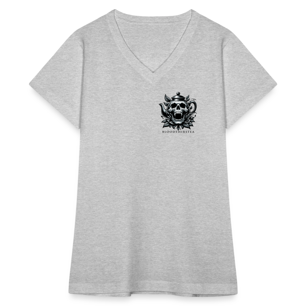 Extended Sizes - Black Logo Women's V-Neck Tee - gray