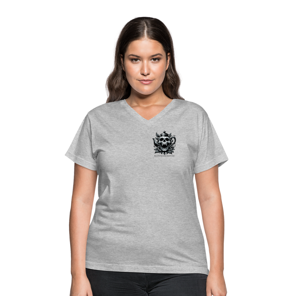 Extended Sizes - Black Logo Women's V-Neck Tee - gray