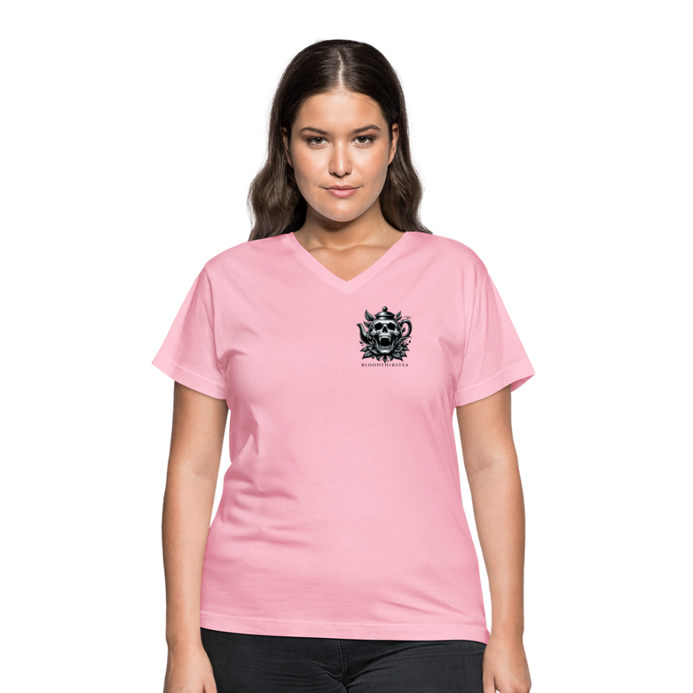 Extended Sizes - Black Logo Women's V-Neck Tee - pink