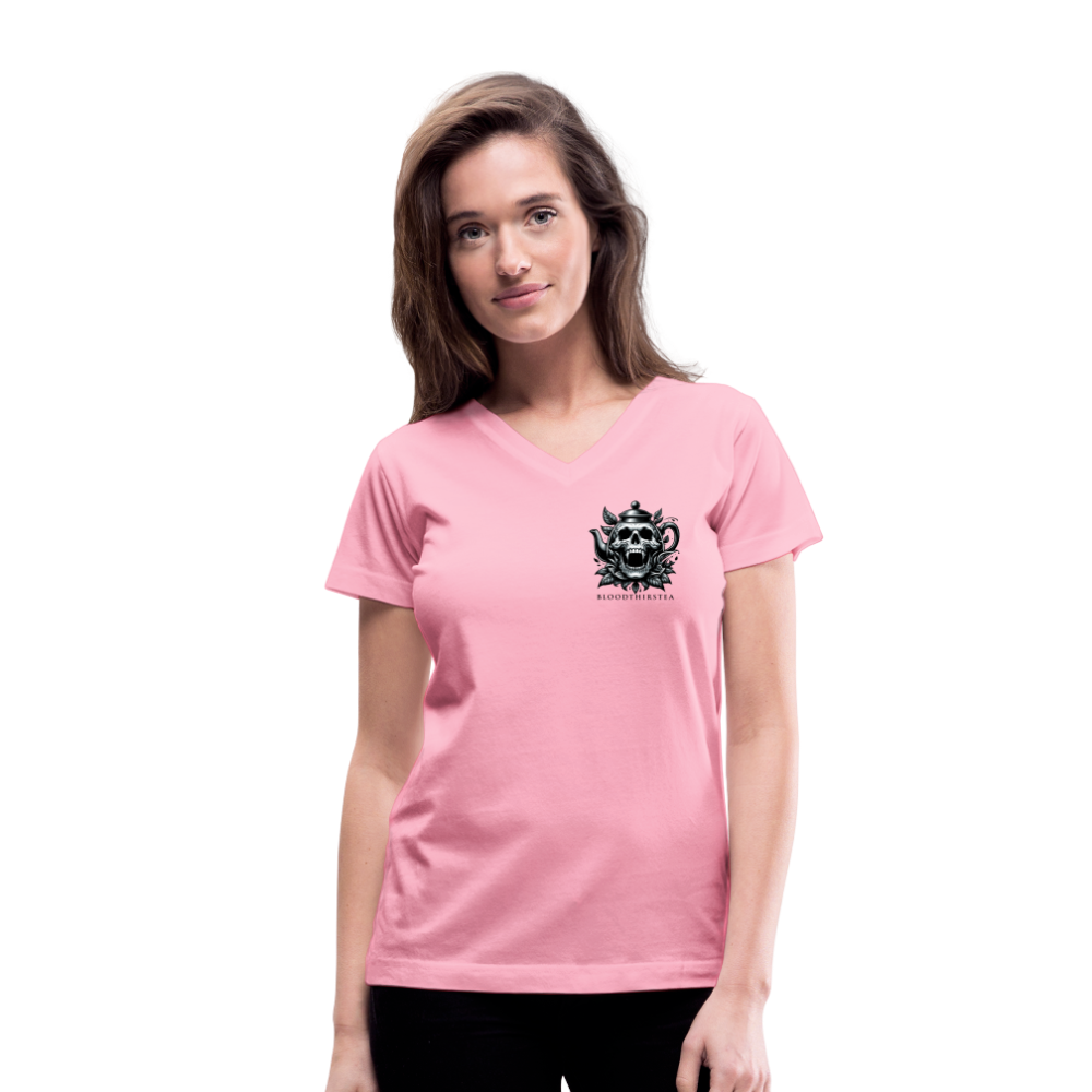 Black Logo Women's V-Neck Tee - pink