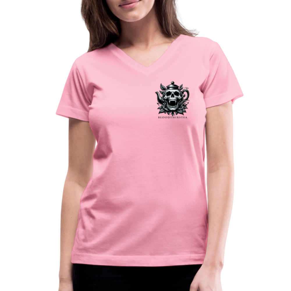 Black Logo Women's V-Neck Tee - pink